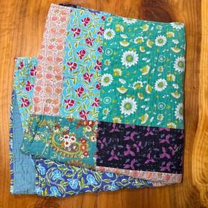 Sundance Quilt Blanket Floral Cotton California King Size Kantha Bohemian India